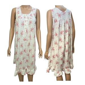 90s VTG Ashley Taylor Floral Bow Print Nightgown Small Cotton Ruffle Coquette